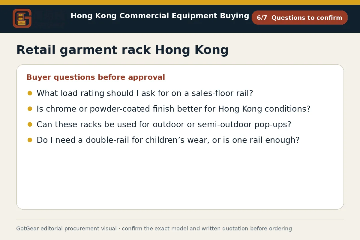 GotGear questions to confirm procurement diagram for retail garment rack Hong Kong