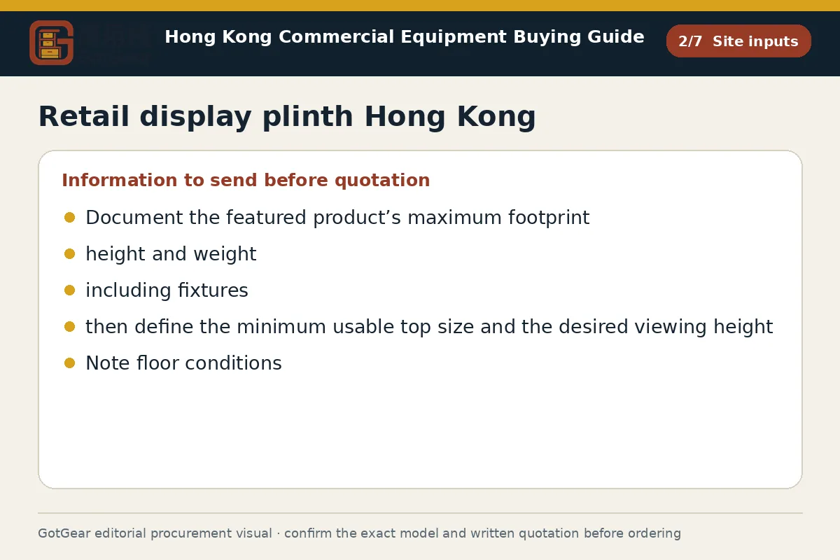 GotGear site inputs procurement diagram for retail display plinth Hong Kong