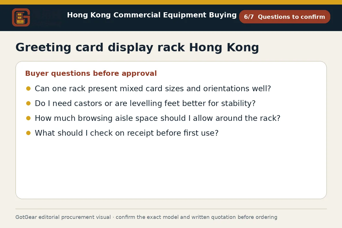 GotGear questions to confirm procurement diagram for greeting card display rack Hong Kong
