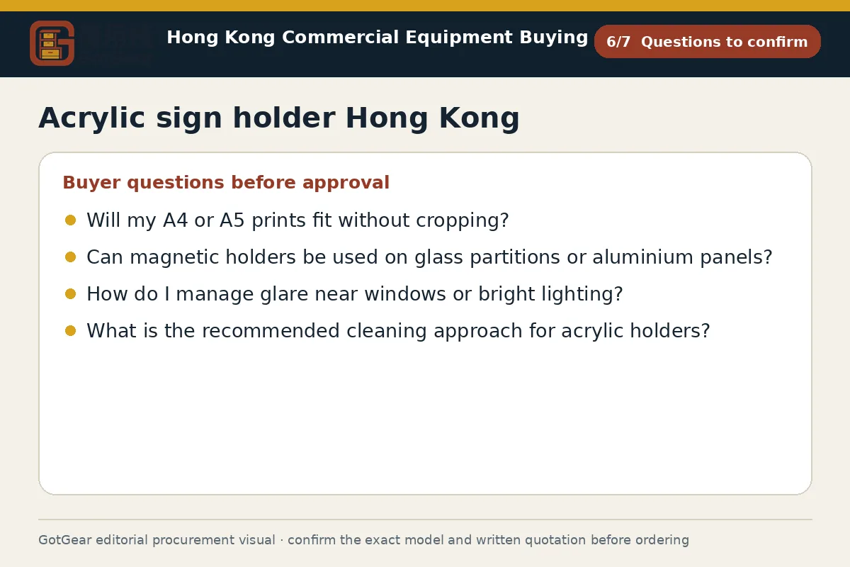 GotGear questions to confirm procurement diagram for acrylic sign holder Hong Kong