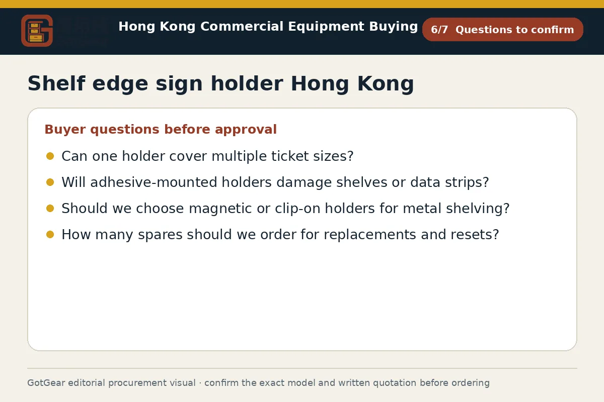 GotGear questions to confirm procurement diagram for shelf edge sign holder Hong Kong