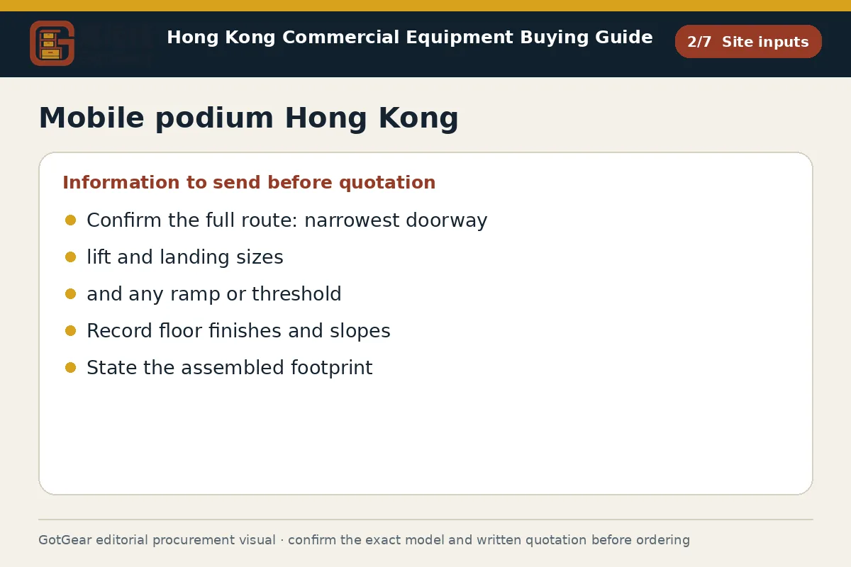 GotGear site inputs procurement diagram for mobile podium Hong Kong