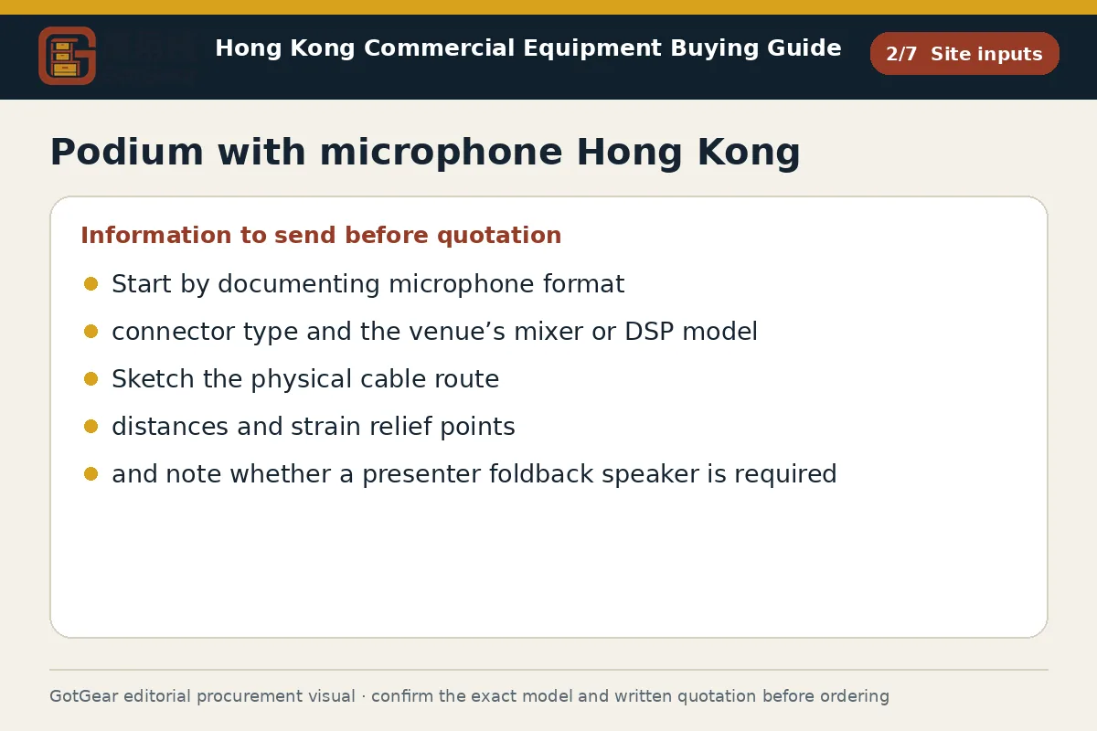 GotGear site inputs procurement diagram for podium with microphone Hong Kong