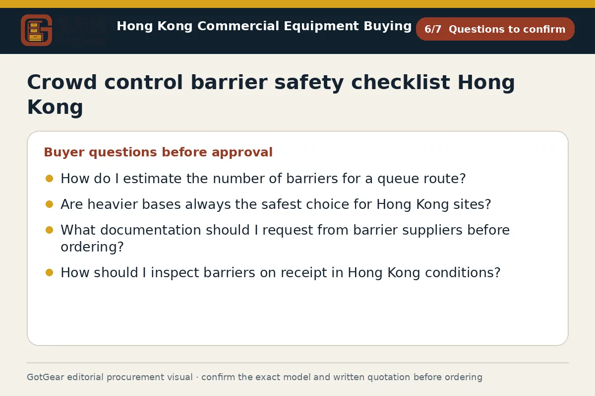GotGear questions to confirm procurement diagram for crowd control barrier safety checklist Hong Kong