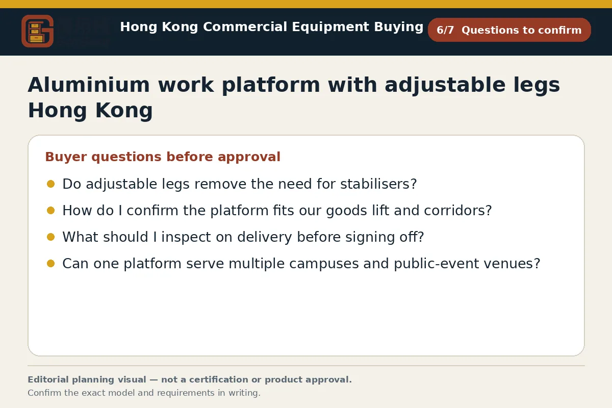 GotGear questions to confirm procurement diagram for Aluminium work platform with adjustable legs Hong Kong