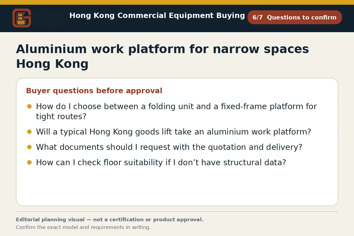 GotGear questions to confirm procurement diagram for Aluminium work platform for narrow spaces Hong Kong