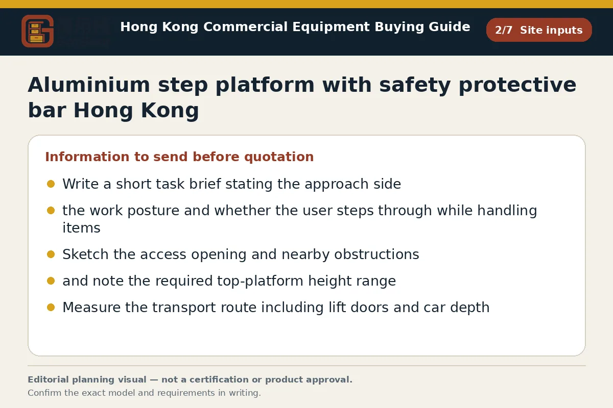 GotGear site inputs procurement diagram for Aluminium step platform with safety protective bar Hong Kong