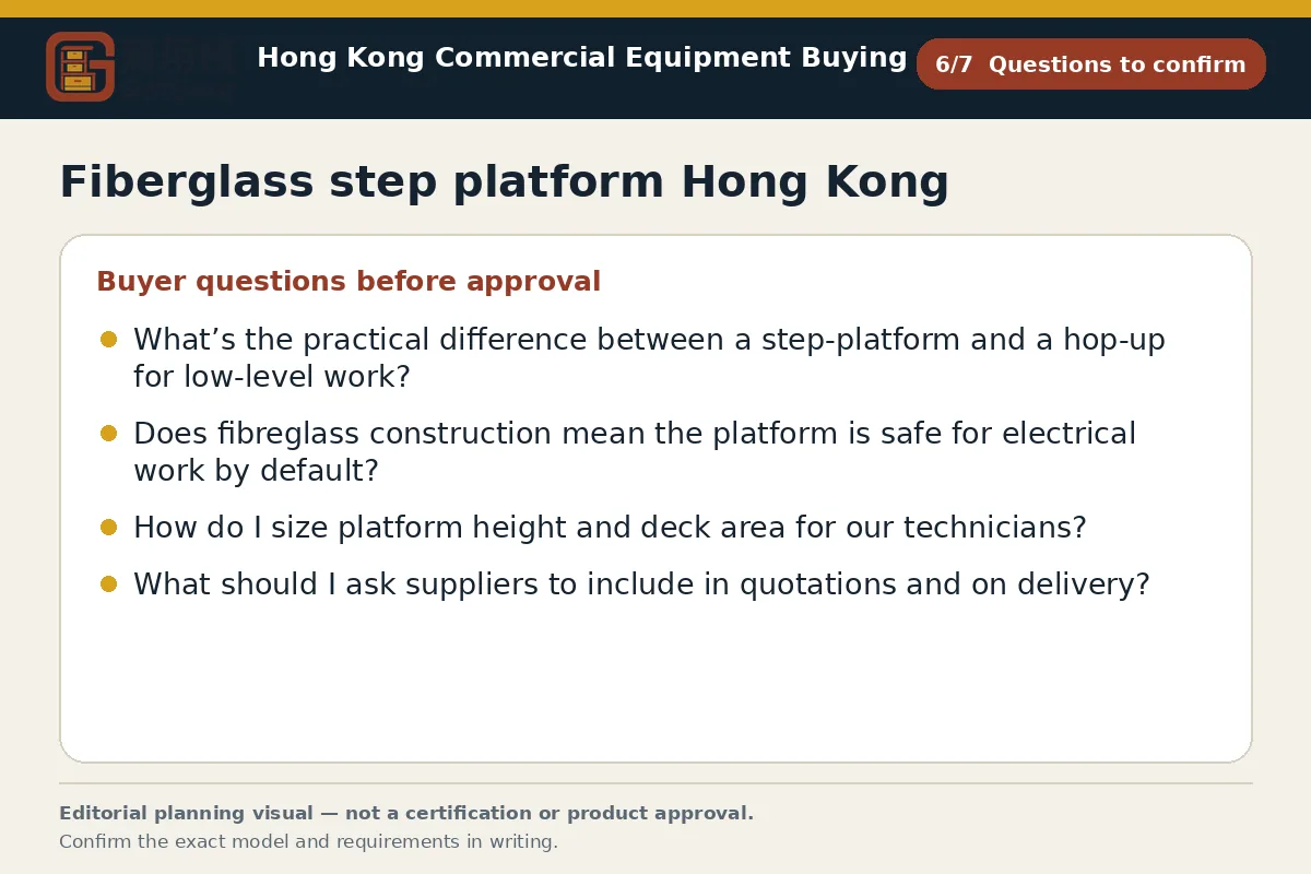 GotGear questions to confirm procurement diagram for Fiberglass step platform Hong Kong