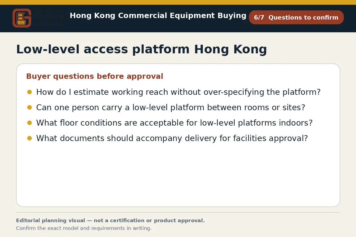 GotGear questions to confirm procurement diagram for Low-level access platform Hong Kong