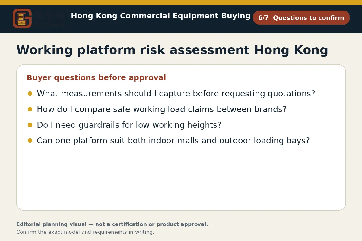 GotGear questions to confirm procurement diagram for Working platform risk assessment Hong Kong