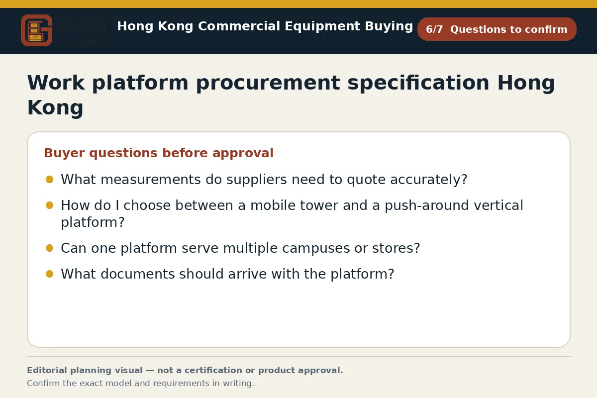 GotGear questions to confirm procurement diagram for Work platform procurement specification Hong Kong