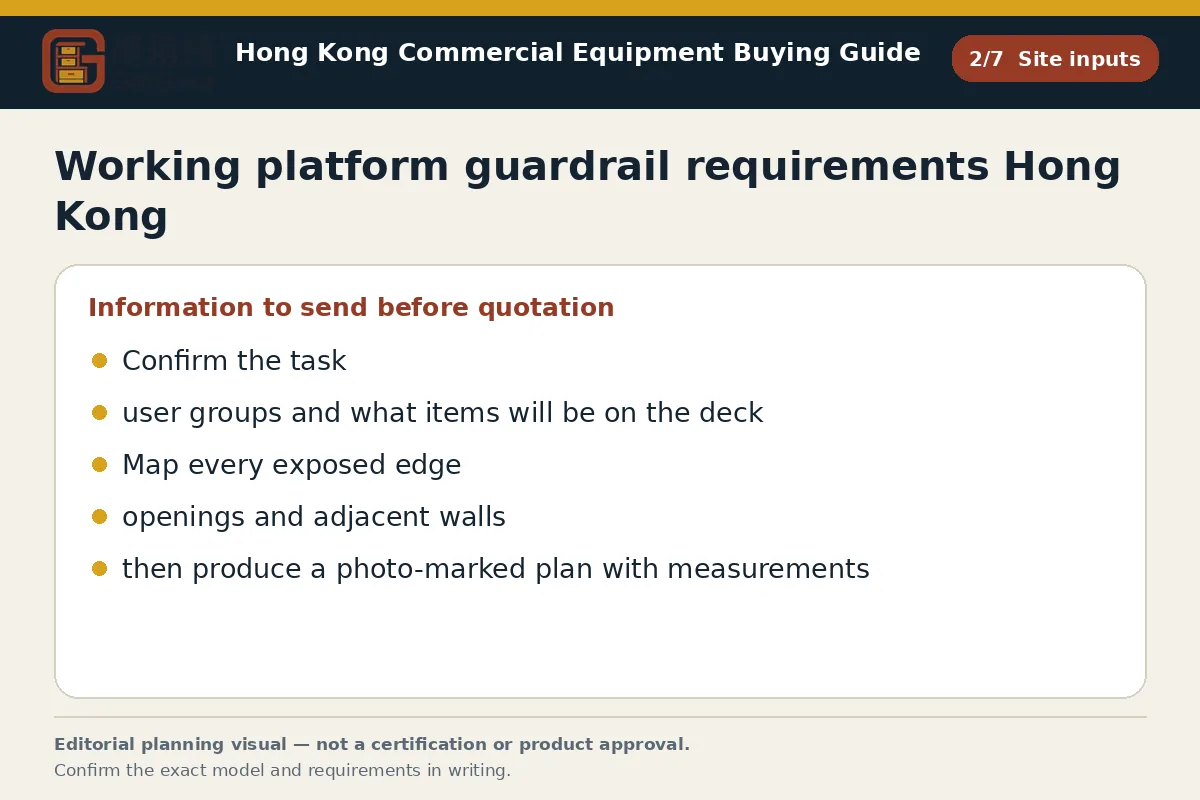 GotGear site inputs procurement diagram for Working platform guardrail requirements Hong Kong