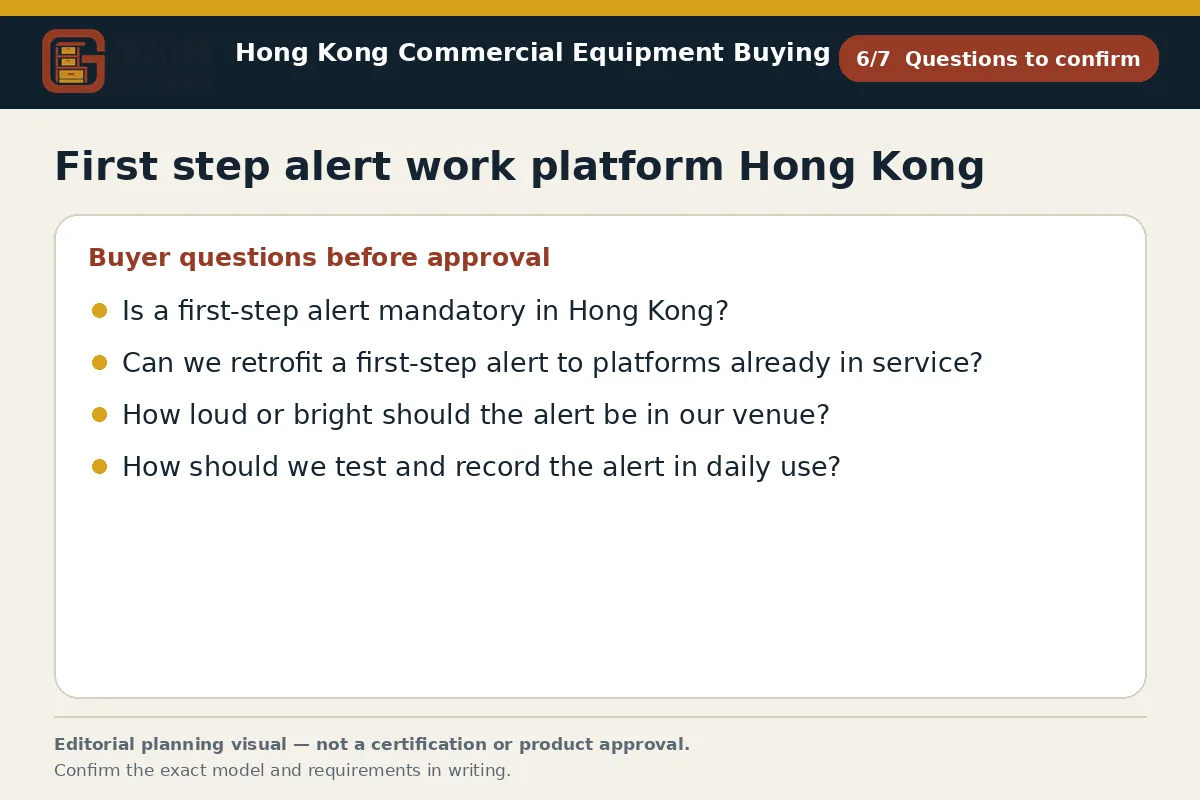 GotGear questions to confirm procurement diagram for First step alert work platform Hong Kong
