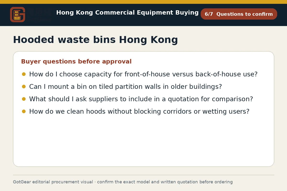 GotGear questions to confirm procurement diagram for hooded waste bins Hong Kong