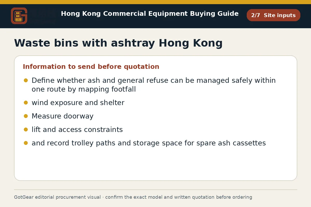 GotGear site inputs procurement diagram for waste bins with ashtray Hong Kong