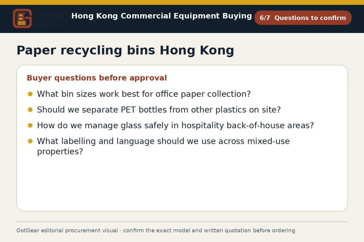 GotGear questions to confirm procurement diagram for paper recycling bins Hong Kong