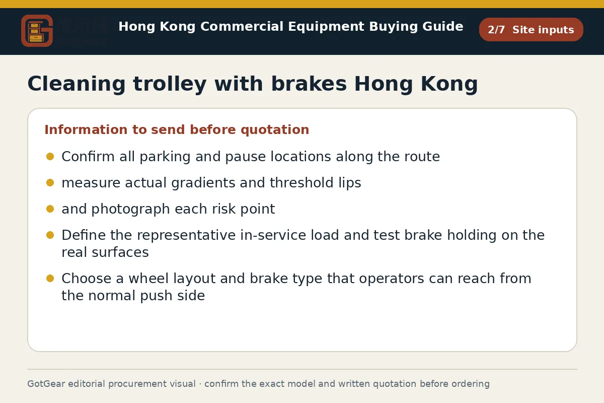 GotGear site inputs procurement diagram for cleaning trolley with brakes Hong Kong