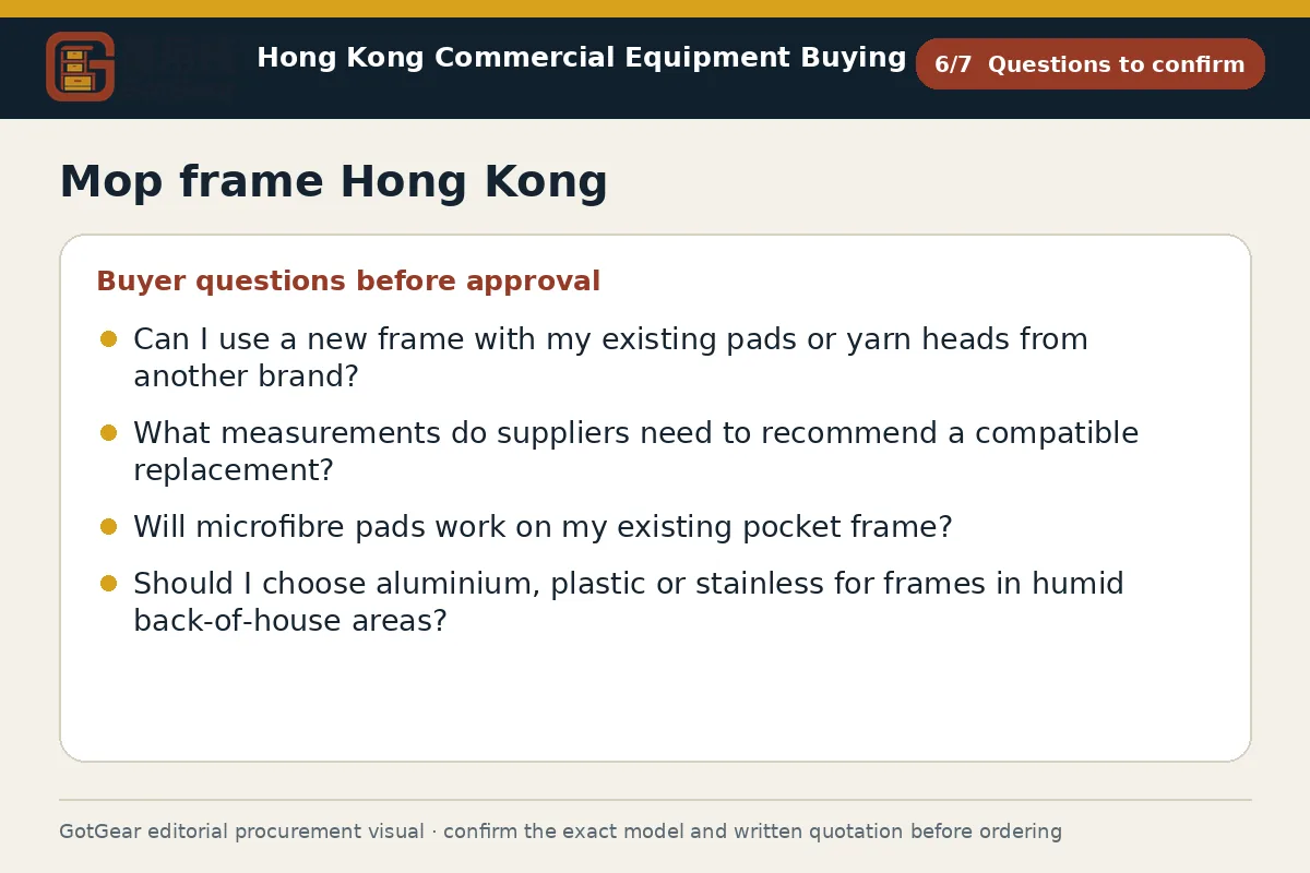 GotGear questions to confirm procurement diagram for mop frame Hong Kong