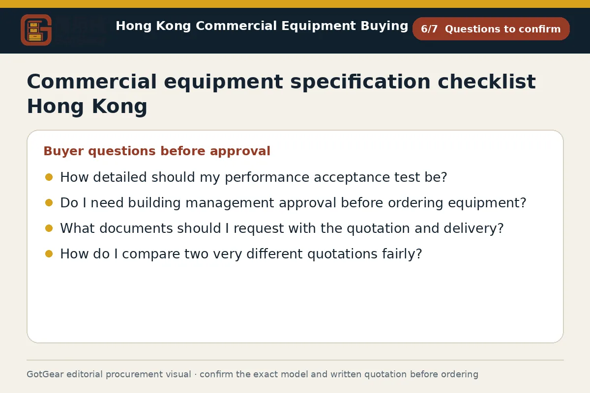 GotGear questions to confirm procurement diagram for commercial equipment specification checklist Hong Kong