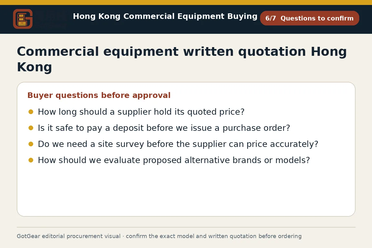 GotGear questions to confirm procurement diagram for commercial equipment written quotation Hong Kong