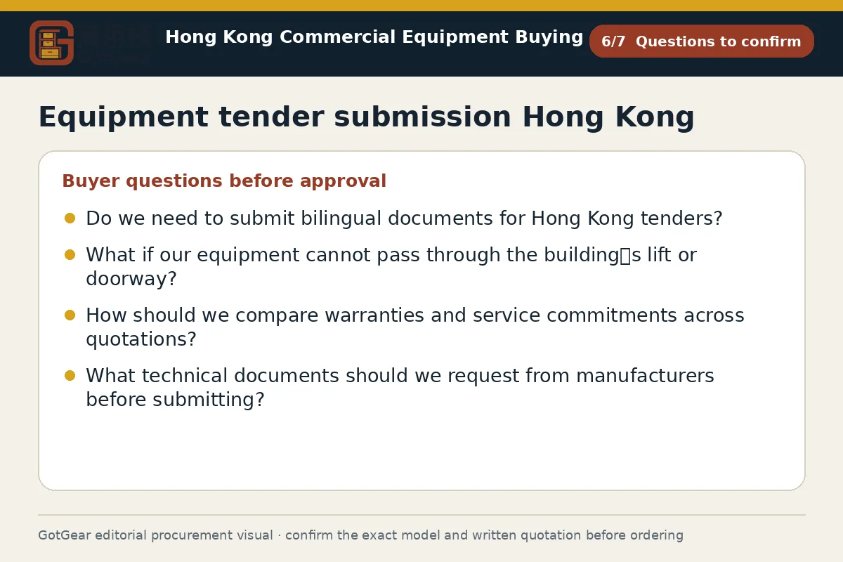GotGear questions to confirm procurement diagram for equipment tender submission Hong Kong