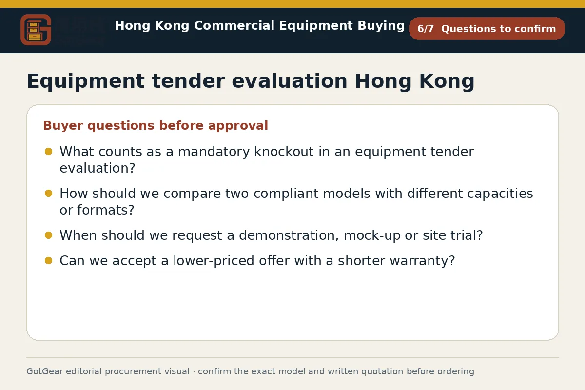 GotGear questions to confirm procurement diagram for equipment tender evaluation Hong Kong