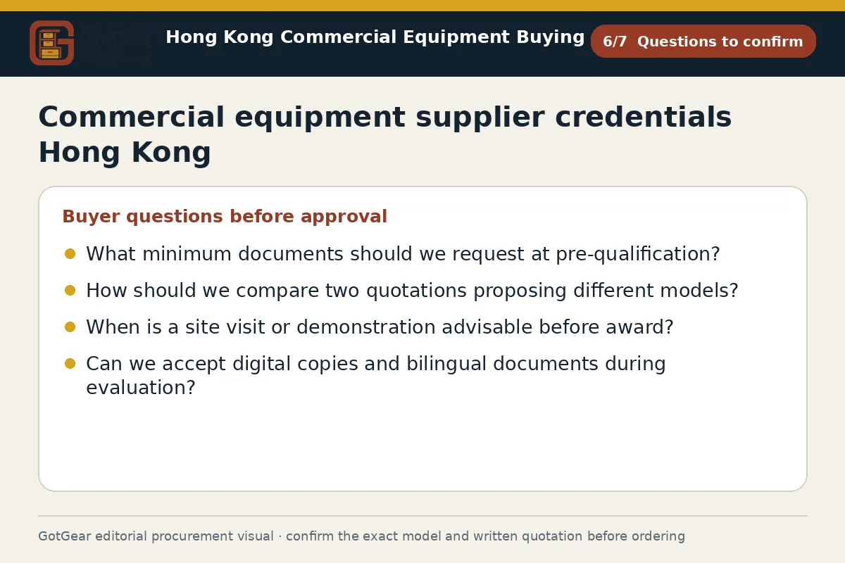 GotGear questions to confirm procurement diagram for commercial equipment supplier credentials Hong Kong