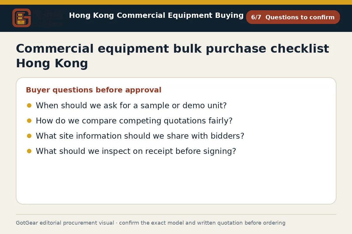 GotGear questions to confirm procurement diagram for commercial equipment bulk purchase checklist Hong Kong