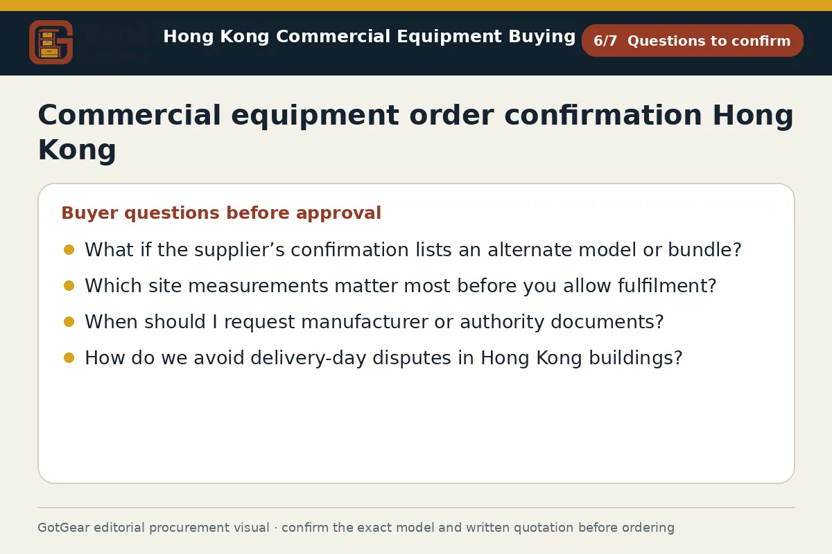 GotGear questions to confirm procurement diagram for commercial equipment order confirmation Hong Kong