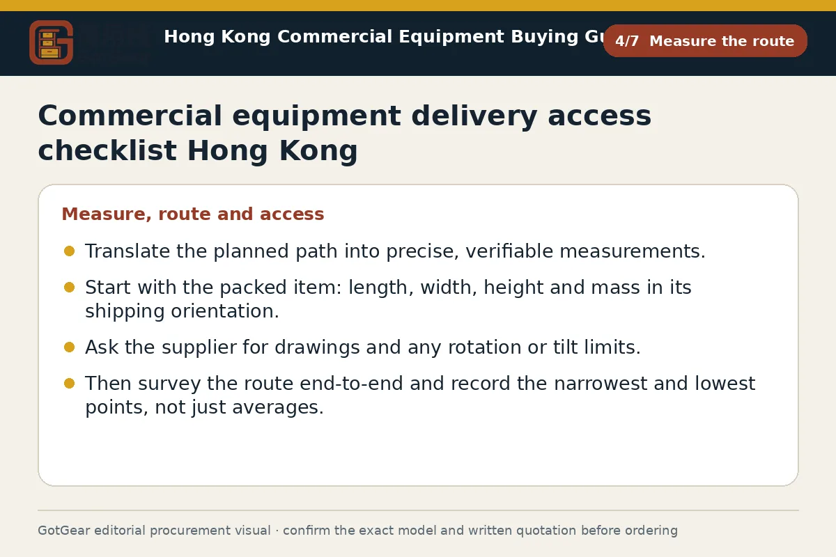 GotGear measure the route procurement diagram for commercial equipment delivery access checklist Hong Kong