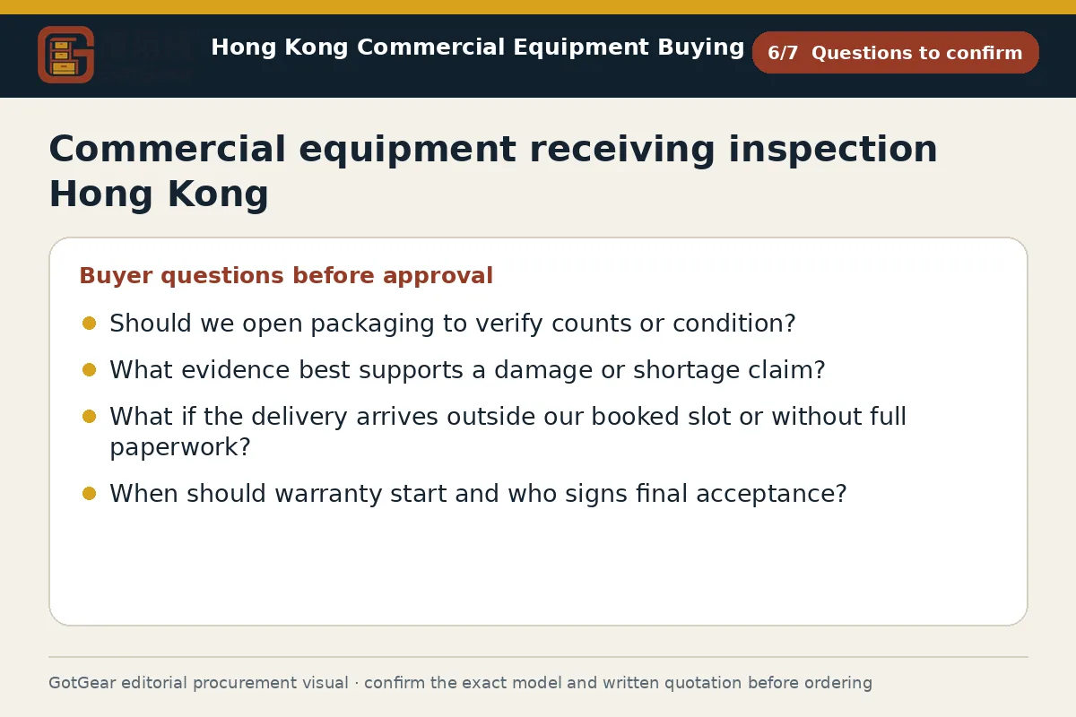 GotGear questions to confirm procurement diagram for commercial equipment receiving inspection Hong Kong