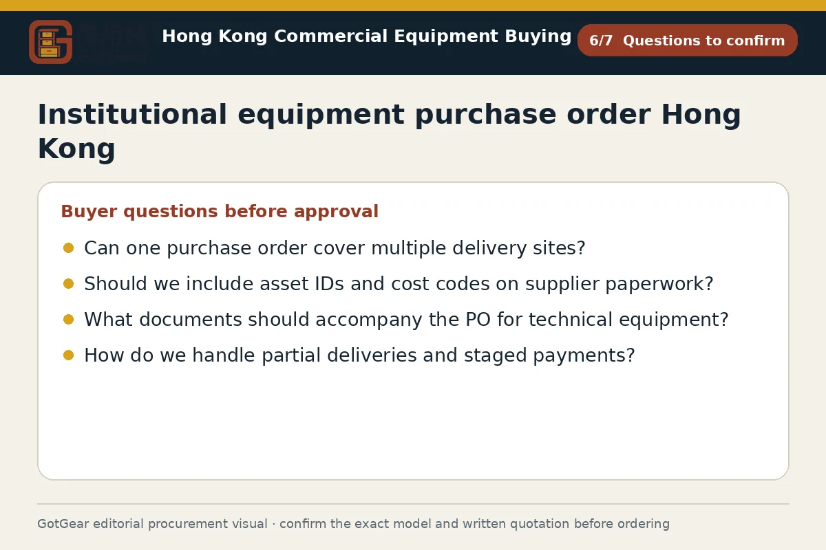 GotGear questions to confirm procurement diagram for institutional equipment purchase order Hong Kong