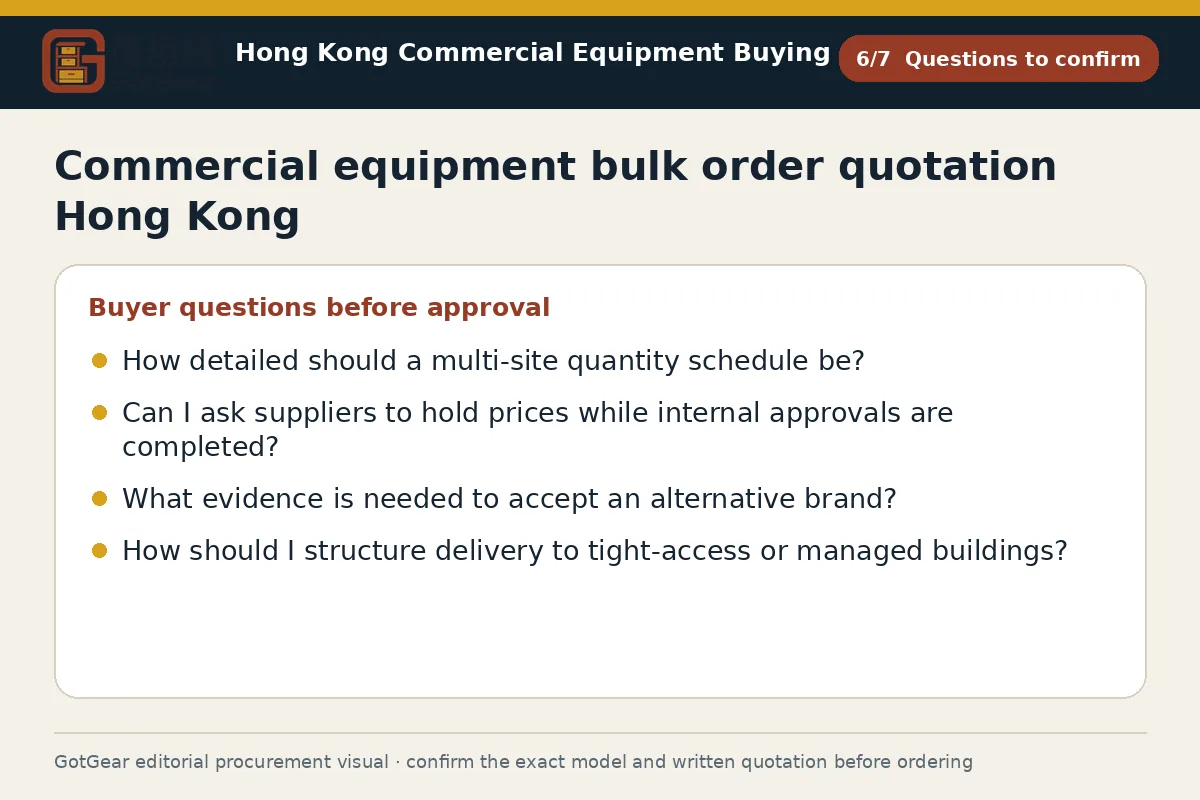 GotGear questions to confirm procurement diagram for commercial equipment bulk order quotation Hong Kong