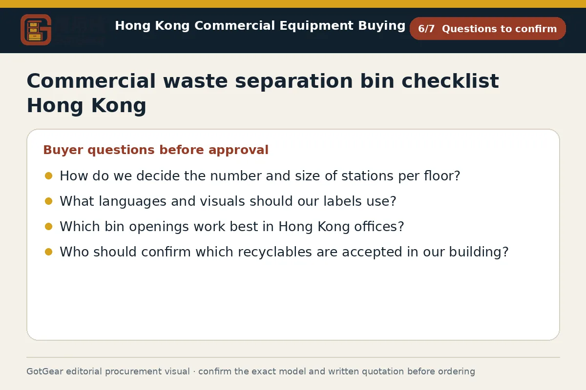 GotGear questions to confirm procurement diagram for commercial waste separation bin checklist Hong Kong