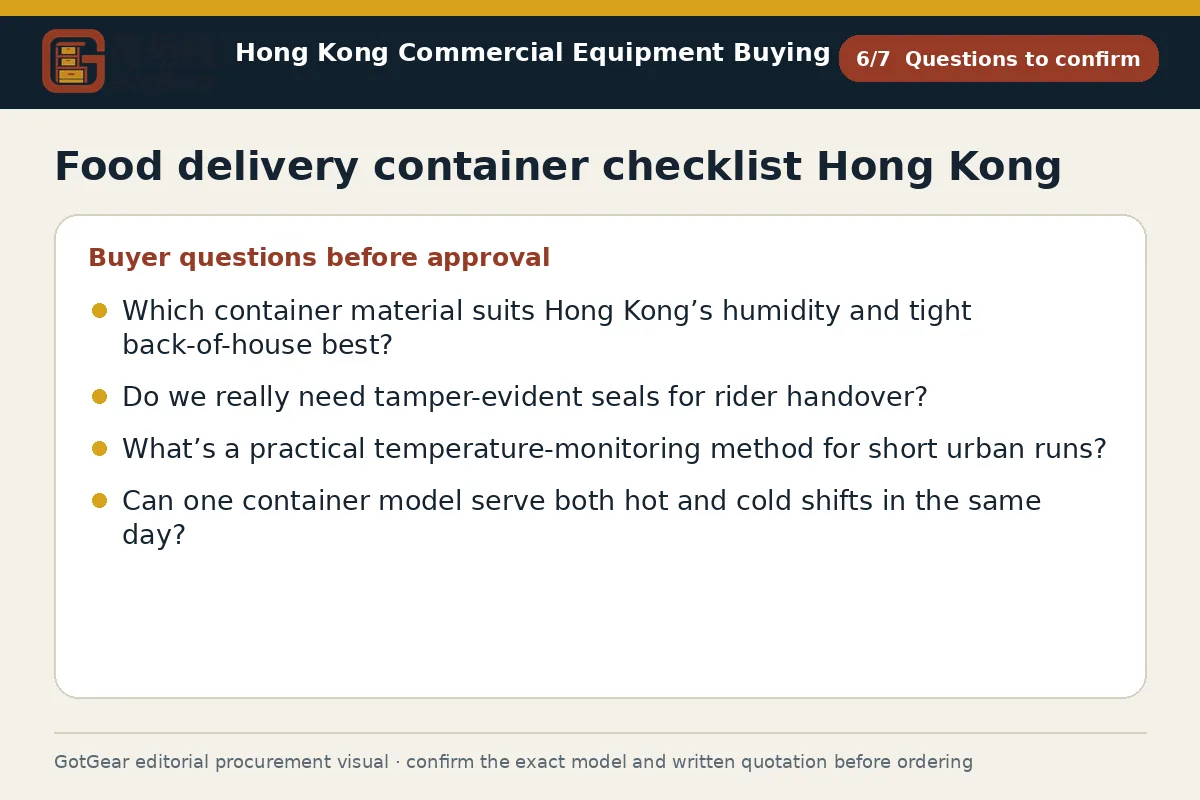 GotGear questions to confirm procurement diagram for food delivery container checklist Hong Kong