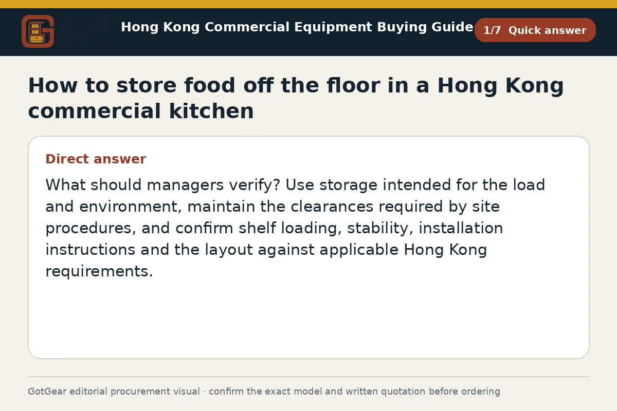 GotGear quick answer procurement diagram for how to store food off the floor in a Hong Kong commercial kitchen