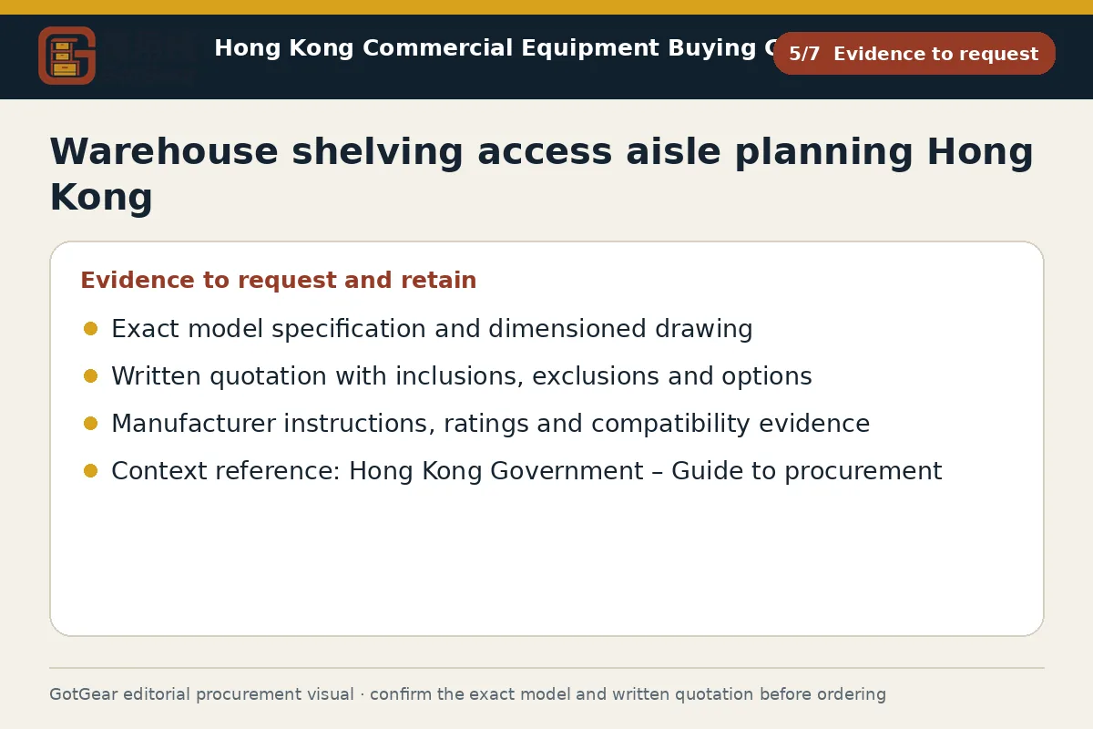 GotGear evidence to request procurement diagram for warehouse shelving access aisle planning Hong Kong