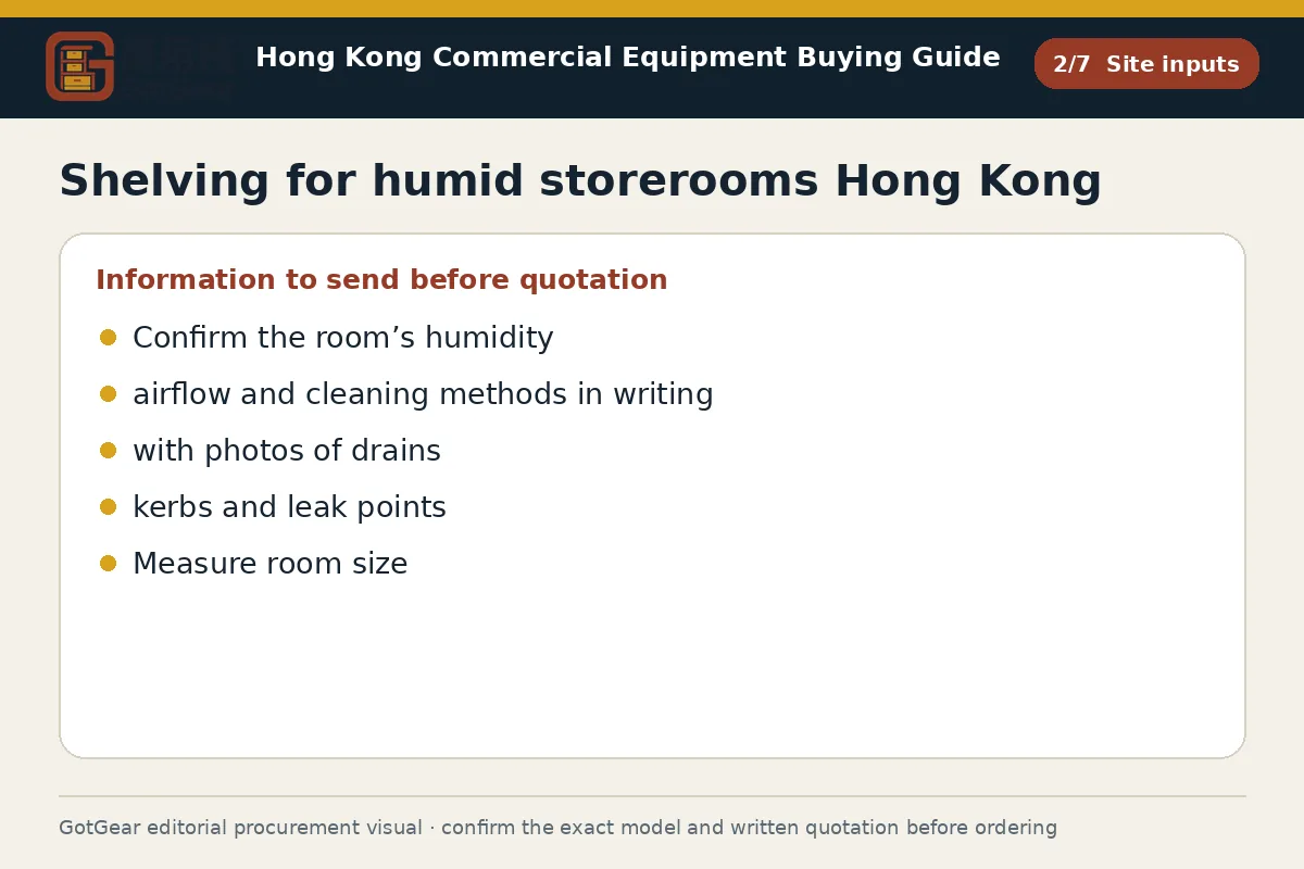 GotGear site inputs procurement diagram for shelving for humid storerooms Hong Kong
