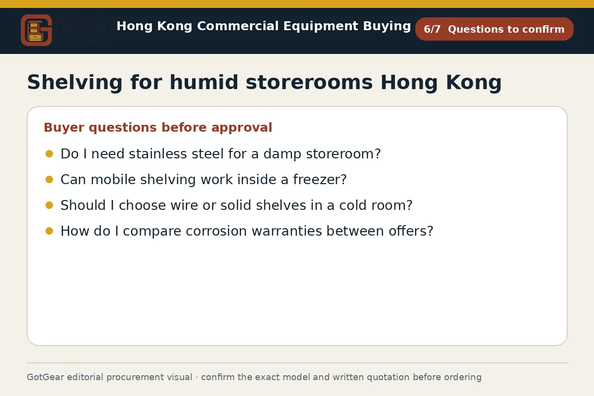 GotGear questions to confirm procurement diagram for shelving for humid storerooms Hong Kong