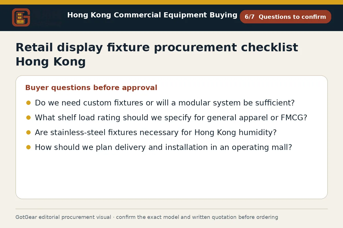 GotGear questions to confirm procurement diagram for retail display fixture procurement checklist Hong Kong