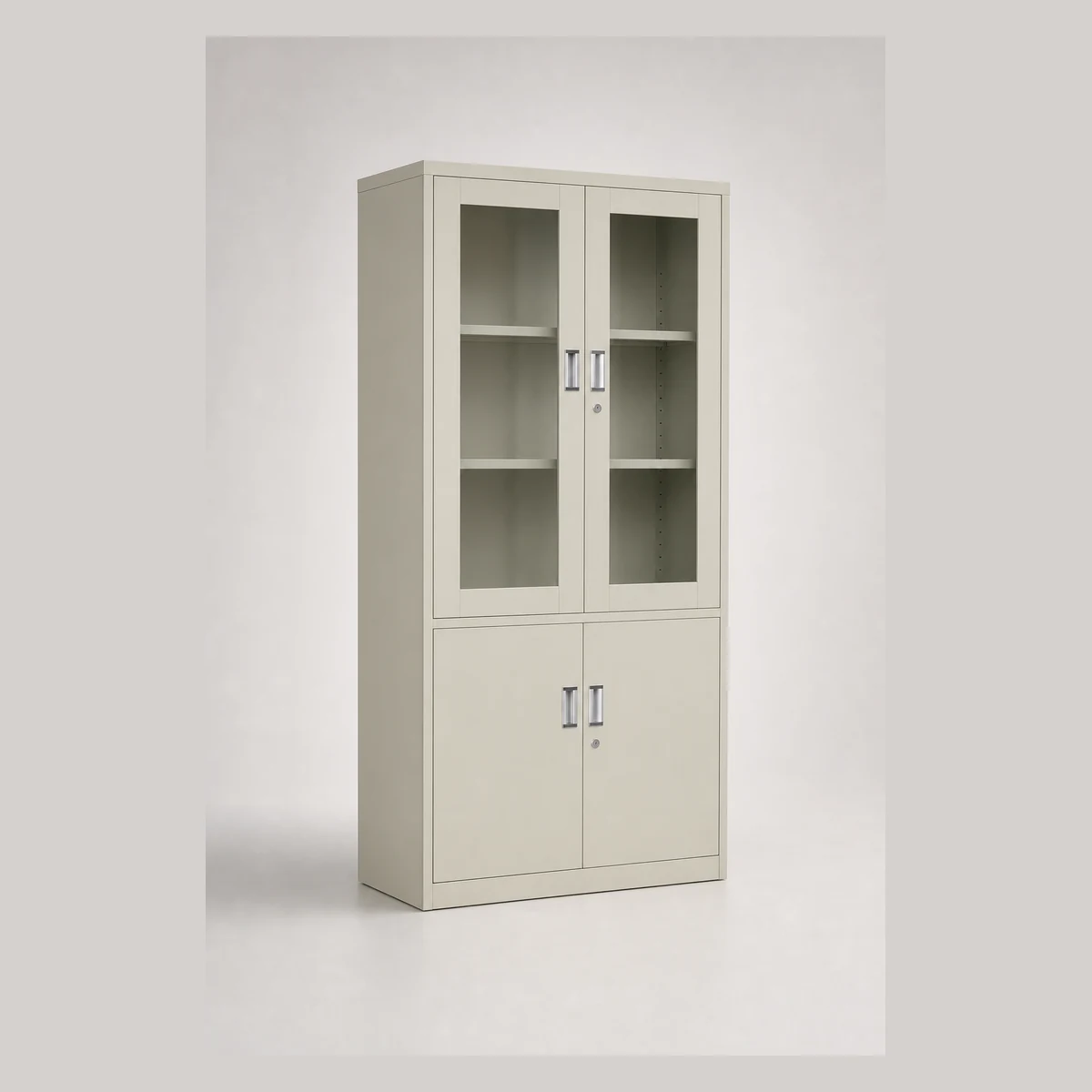 Cabinet with glass upper doors and steel double lower doors, model WFU006,014, Hong Kong commercial equipment