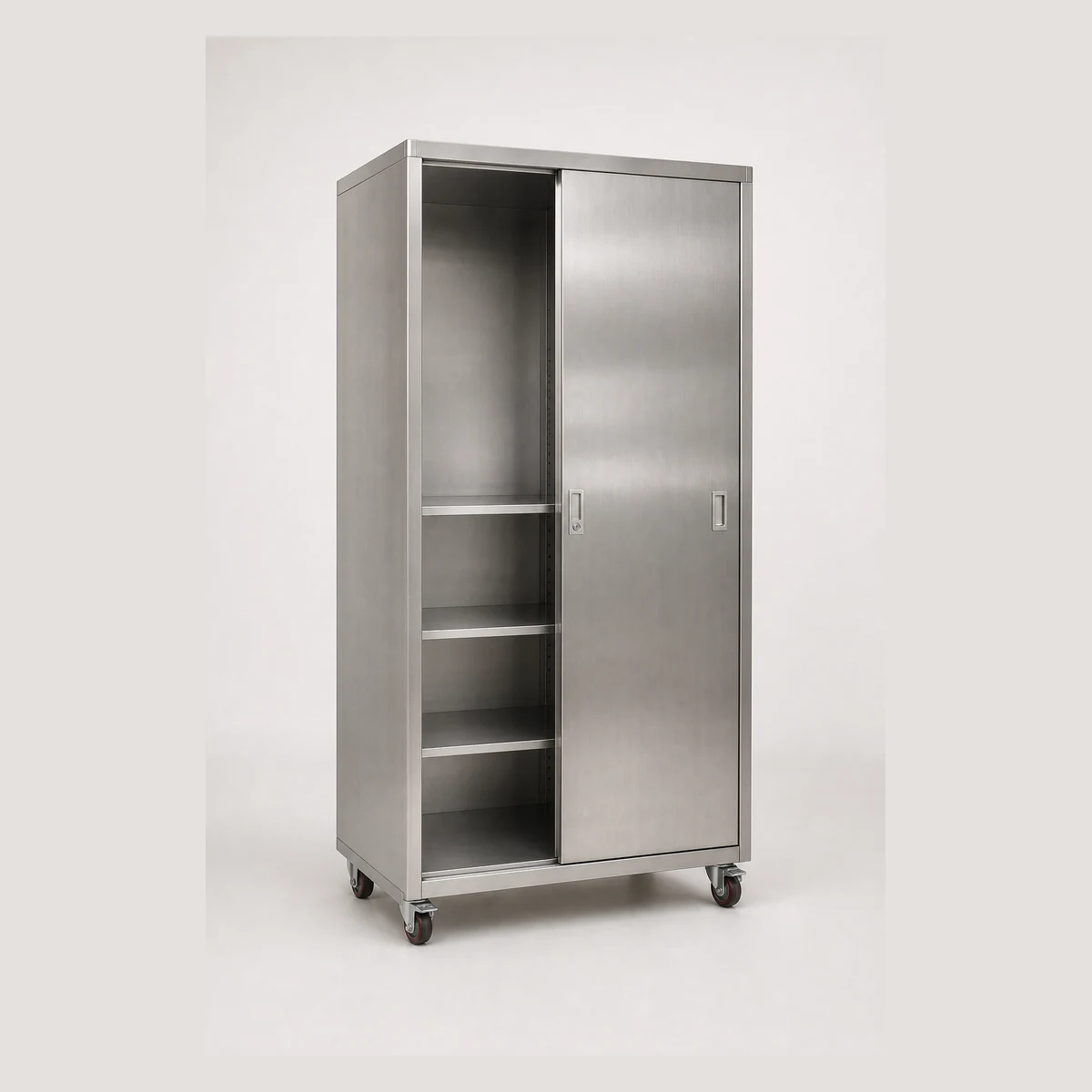 Stainless steel sliding-door cabinet with lock, model JCB3002, Hong Kong commercial equipment