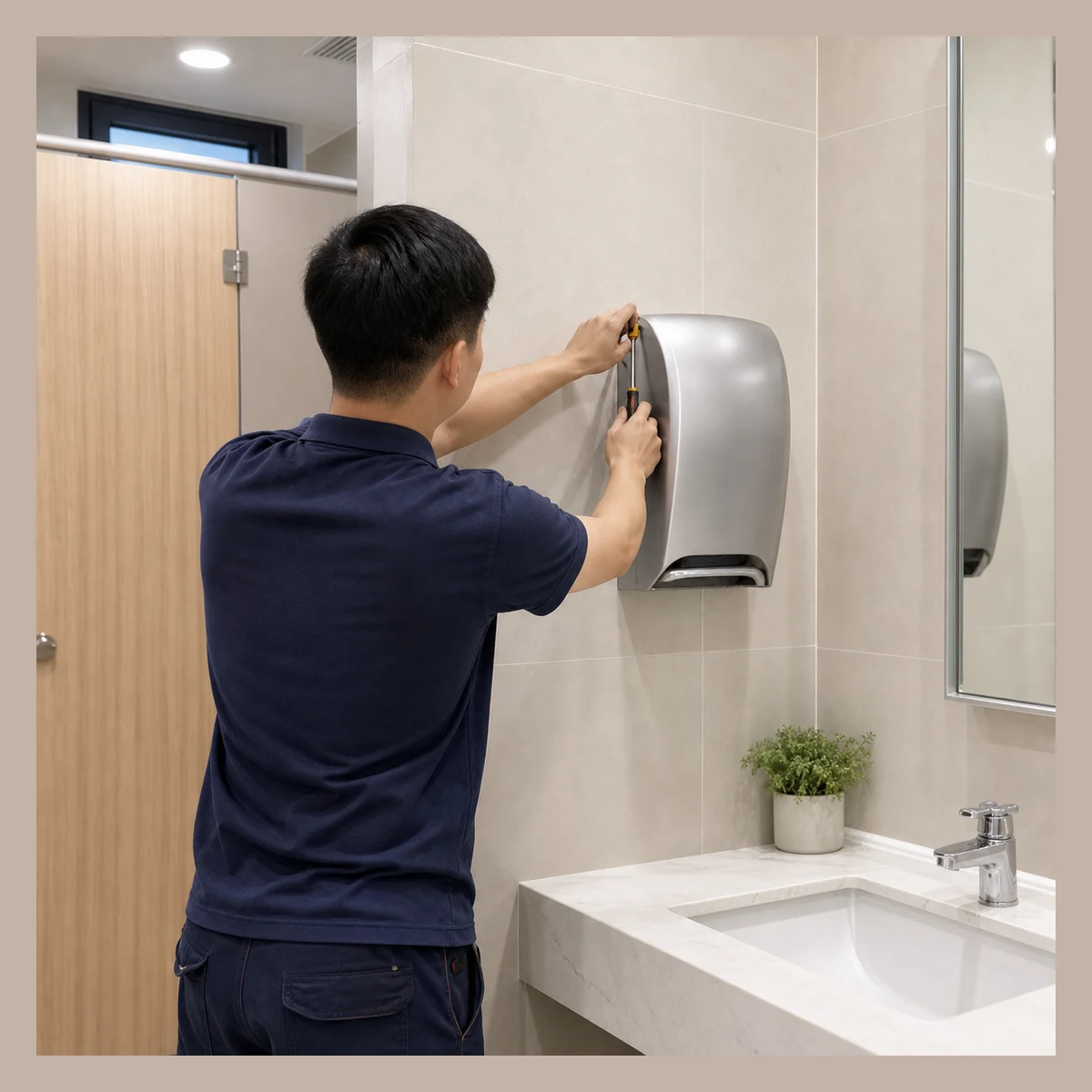 Automatic sensor hand dryer installation and power-connection service, TM0013, Hong Kong project service reference illustration